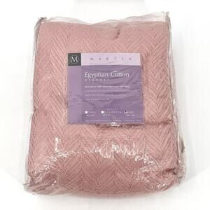 MARTEX 100% Kingspun Egyptian Cotton King Size Blanket PINK Made In The USA NOS
